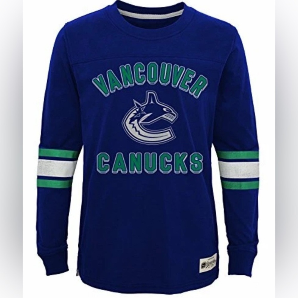 NWT [Legacy] Vancouver Canucks NHL Hockey Long Sleeve Shirt Blue Kids Large (7) - Picture 2 of 11